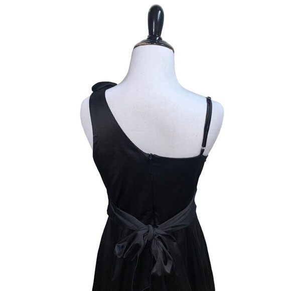 Speechless Women's One Shoulder Dress Size Jr 7 NWT Satin Black Floral Applique - Picture 7 of 9